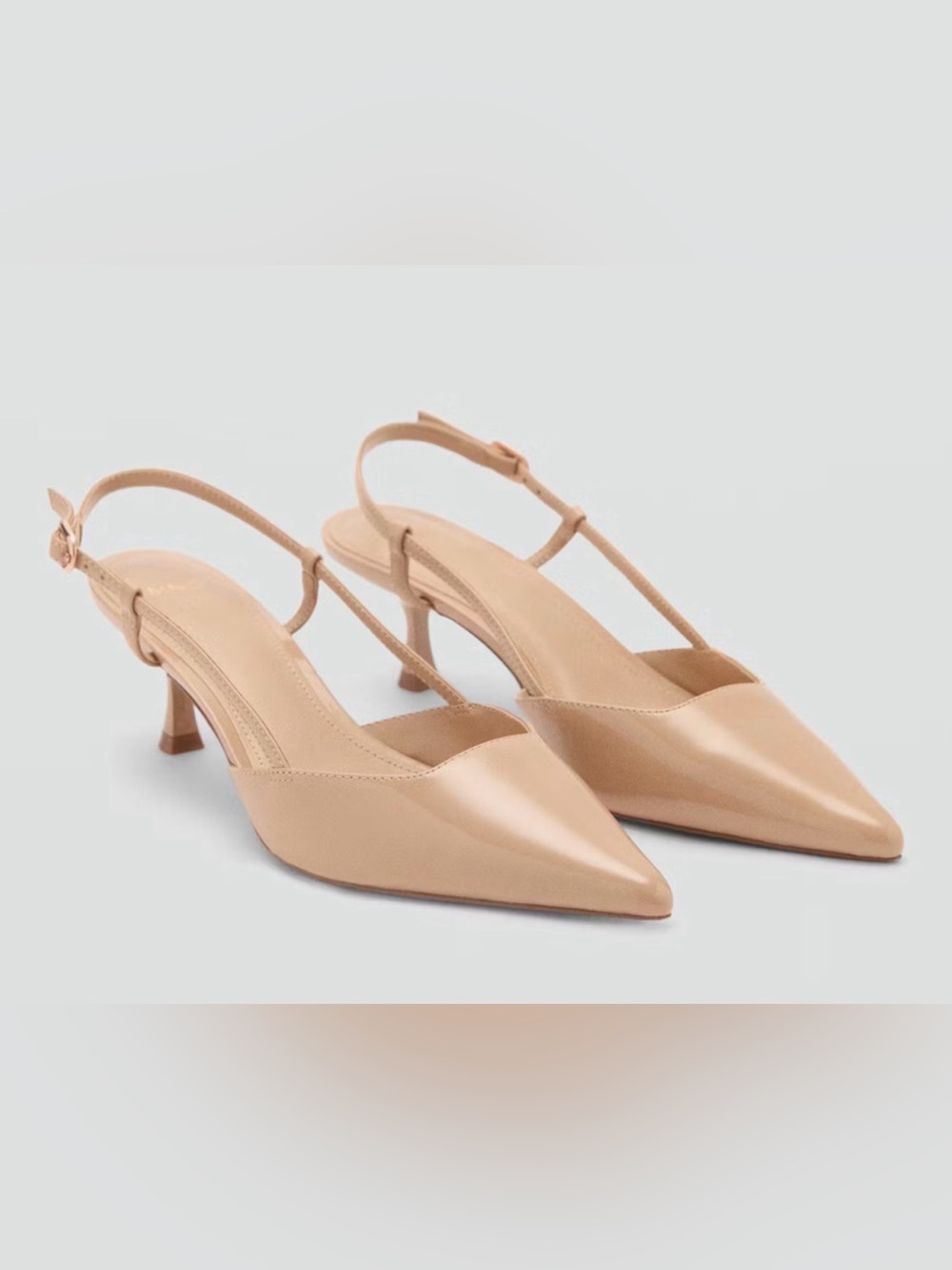 NEW MANGO MNG NUDE PATENT KITTEN HEELS SLINGBACK SHOES SZ 37 US 6.5